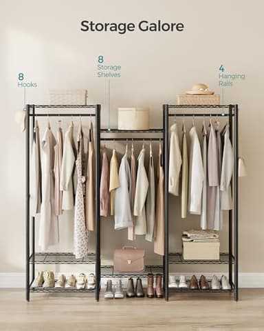 SONGMICS Portable Wardrobe Closet Heavy Duty Clothes Rack, Freestanding Closet Organizer,15.8 x 68.9 x 70.9 inches,Metal Garment Rack with Adjustable Wire Shelves, Dividable, Ink Black ULGR431B01 - Image 4