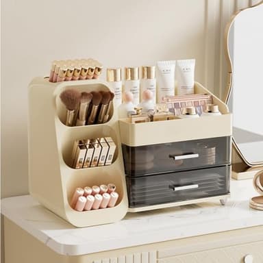 KQJS Makeup Organizer with Drawers,Large Capacity Countertop Organizer for Vanity,Bathroom and Bedroom Desk Cosmetics Organizer,Easy To Storage Skincare,Brushes, Eyeshadow, Lotions, Lipstick (Cream) - Image 4