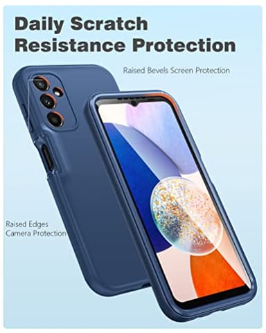 FNTCASE for Samsung Galaxy A14-5G Case: Shockproof Silicone Protective Phone Case with Built-in Screen Protector - Slim Dual Layer Rugged Sturdy Drop Proof TPU Protection Cover (Navy Blue) - Image 3