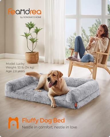 Feandrea Dog Bed, Orthopaedic Dog Sofa Bed for Medium and Large Dogs, Waterproof Ped Bed with Removable Washable Cover, 42 x 31.5 x 9 Inches, Gray Ombré UPGW233G01 - Image 2