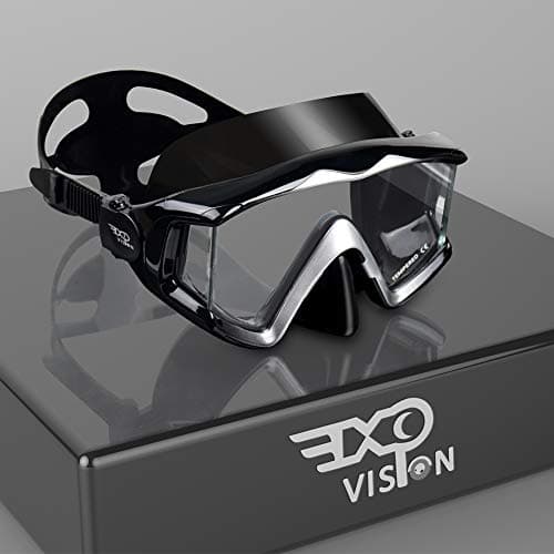 Adult Pano 3 Window Scuba Diving Mask, Tempered Glass Snorkel Mask Anti-Fog Swim Mask No Leakage Swim Goggles with Nose Cover Snorkeling Gear for Snorkeling, Freediving, Swimming (Black) - Image 1