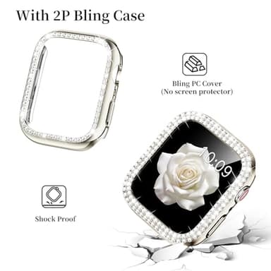 Mosonio Compatible with Apple Watch Band 42mm S11/S10 with Case Women, Jewelry Replacement Metal Wristband with 2 Pack Bling PC Protective Cover for iWatch Series 11/10(42mm,Starlight) - Image 4