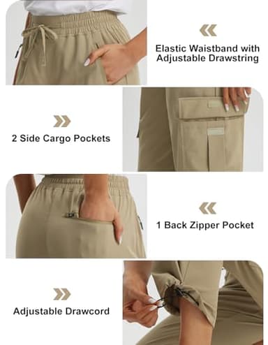 Libin Women's Cargo Hiking Pants 27" Summer Lightweight Casual Work Pants Athletic Workout Track Active Joggers Quick Dry Travel Safari Outdoor Trousers, Dark Khaki L - Image 4