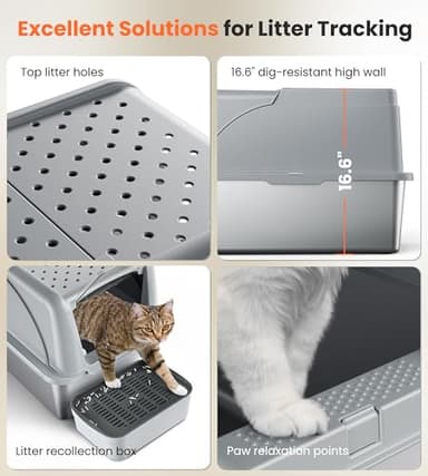 Rilvva Stainless Steel Cat Box Dual Entrance XXL Large Litter Box for Cats, Covered Metal Kitty Litter Box with Flip Door, 16.6” High Wall& Litter Scoop, Gray 2 Pack - Image 6