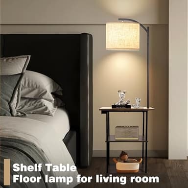 PESRAE Floor Lamp with Table, End Tables with Charging Station(USB & Type-C & AC Port), 3 Color Temperatures 9W LED Bulb, Modern Shelves Side Table for Bedroom, Living Room - Image 5