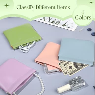 ISKYBOB Pouchic - Personalized Snap Closure Leather Organizer Pouch, 4Pcs Lambskin Pocket Cosmetic Bag Portable Self-Closing Small Makeup Bag for Purse Women Mini Travel Coin Storage Pouches (Macaron) - Image 6