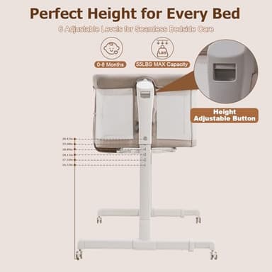 ONTHEWEI Baby Bassinet Bedside Sleeper, 3-in-1 Rocking Bassinet with Wheels, 6-Height Adjustable Crib with Breathable Mesh, Soft Mattress for Newborns & Infants - Image 4