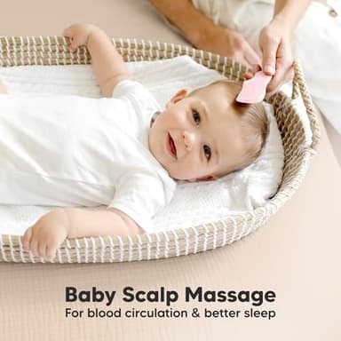 Baby Hair Brush and Comb Set for Newborn - Wooden Baby Hair Brush Set with Soft Goat Bristle, Baby Brush Set for Newborns, Baby Brush and Comb Set Girl, Boy, Toddler Cradle Cap Brush (Oval, Blush) - Image 5