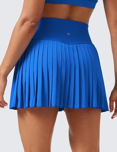 CRZ YOGA Women's High Waisted Pleated Tennis Skirts with Pockets Tummy Control Casual Liner A Line Workout Golf Skorts Sparkle Blue Medium - Image 2