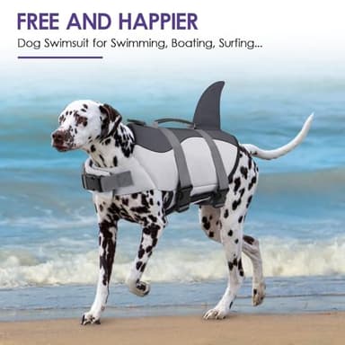 Bess Bridal Dog Life Jacket - Shark Life Vest for Swimming Boating - Reflective Lifejacket Swimsuit for Small Medium Large Dogs - High Buoyancy Lifesaver Preserver with Rescue Handle, Grey Shark XL - Image 2