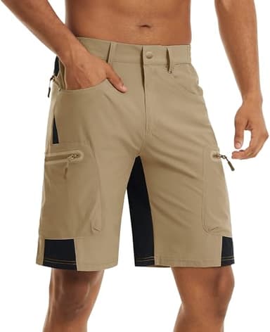TACVASEN Mens Cargo Shorts 10 Inch Inseam Quick Dry Stretch Casual Dress Waterproof Hiking Khaki Shorts with Zipper Pockets Outdoor Golf Summer - Image 2