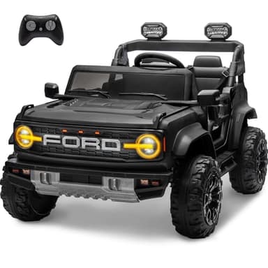 ENYOPRO 24V Licensed Ford Bronco Raptor Electric Car for Kids, 2 Seater Battery Operated Ride On Truck Toys with Remote Control, 4-Wheel Suspension, Bluetooth, Radio, LED Lights, 3 Speed - Black - Image 1