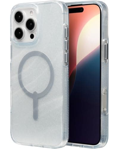 ZAGG Milan Snap iPhone 16 Pro Max Case – White Glitter Swirl on Clear Base, MagSafe Compatible, 13ft Drop Protection, Recycled Materials, Slim & Stylish Design - Image 1