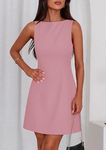 PRETTYGARDEN Womens Formal Short Dresses 2025 Summer Sleeveless Boat Neck A Line Elegant Mini Cocktail Party Dress (Pink,X-Small) - Image 6