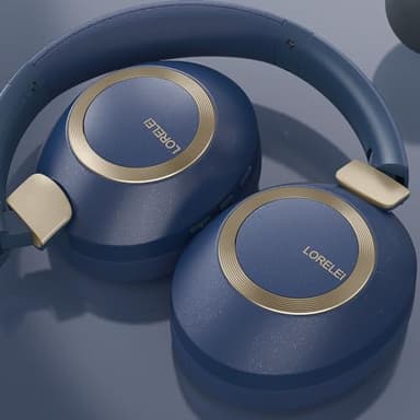 LORELEI B-C6 Wireless Over Ear Headphones, 50H Playtime Foldable Lightweight Bluetooth Headsets, Deep Bass, Built-in Microphone, Memory Foam Earmuff, for Travel, Home Office (Navy Blue) - Image 6