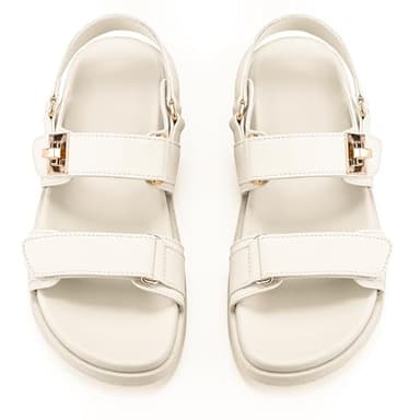 FITORY Women's Flat Sandals Classic Adjustable Double Strap with Cushioned Footbed for Summer Size 6 White - Image 4