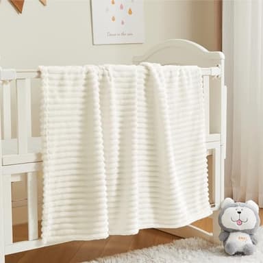 BEDELITE Baby Blankets for Boys Girls 30"x 40" - 3D Ribbed Jacquard Cute Fuzzy Fleece Blanket, Warm and Breathable Soft Cozy Infant Toddler Blanket for Newborn All Seasons Suitable, Cream - Image 3