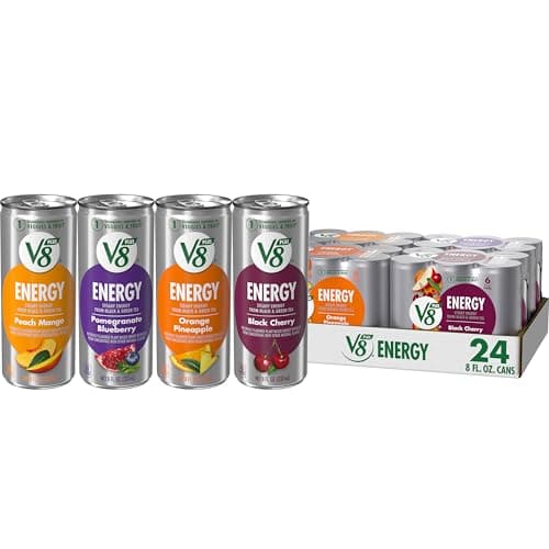 V8 +Energy Peach Mango, Orange Pineapple, Black Cherry and Pomegranate Blueberry Juice Energy Drinks, 8 fl oz Can (24 Pack) - Image 1