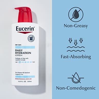 Eucerin Daily Hydration Body Lotion, Unscented Body Lotion for Sensitive Dry Skin, 16.9 Fl Oz Pump Bottles, 3 Pack - Image 10