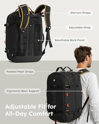 Tolaccea Travel Laptop Backpack, Large Carry on Backpack Flight Approved Convertible Duffle Luggage Bag Daypack Work Business Rucksack Fits 16" Laptop for Men Women 3 Carrying Ways, 40L-50L Expandable - Image 9