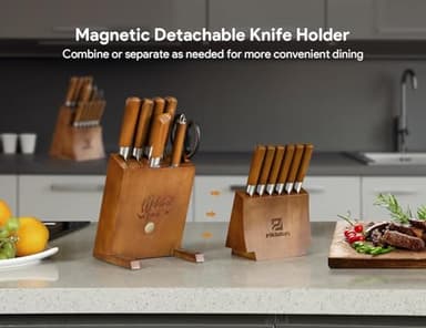 Kitchen Knife Sets With Block, Piklohas 15 Pieces Knife Sets With Magnetic Detachable Knife Holder, High Carbon Steel Damascus Pattern Chef Knife Set With Steak Knives, Ideal For House Warming Gift - Image 2