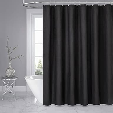 Dynamene Black Fabric Shower Curtain - Waffle Textured Heavy Duty Cloth Curtains for Bathroom, 256GSM Hotel Spa Luxury Weighted Polyester Bath Curtain Set with 12 Plastic Hooks(72Wx72H, Black) - Image 6