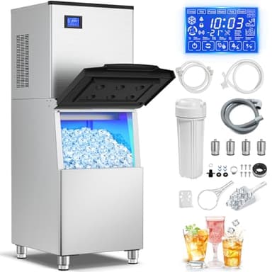 Ice Maker Commercial Ice Machine Large Capacity Stainless Steel 500 Lbs/24H Industrial Ice Machine, 350 Lbs Storage Commercial Ice Machines Free Standing, Cubes Ice Makers Commercial - Image 1