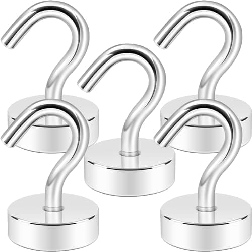 Neosmuk Magnetic Hooks, Cruise Ship Essentials, 30lb+ Heavy Duty Magnetic Hooks for Cruise Cabins, Refrigerator, Grill, Hanging, and Travel | Extra Strong Must-Haves Magnet Hook,Silver, 5 Pack - Image 1