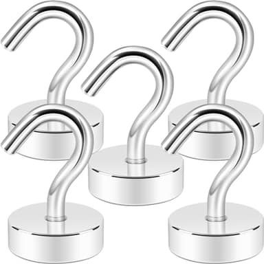 Neosmuk Magnetic Hooks, Cruise Ship Essentials, 30lb+ Heavy Duty Magnetic Hooks for Cruise Cabins, Refrigerator, Grill, Hanging, and Travel | Extra Strong Must-Haves Magnet Hook,Silver, 5 Pack - Image 1