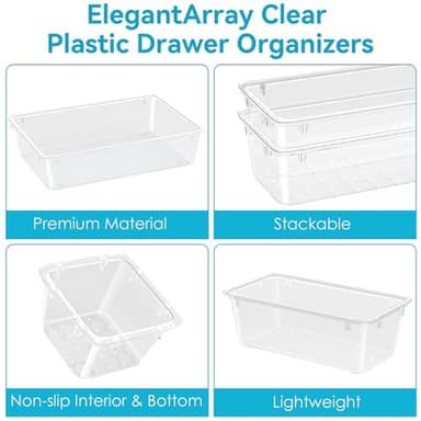 ElegantArray 72 PCS Drawer Organizer Set, 4 Sizes Storage Drawer Units, Clear Plastic Makeup Vanity Organizer and Storage Bins for Makeup, Stationeries, Multiple Gadgets for Bathroom, Office, Bedroom - Image 4