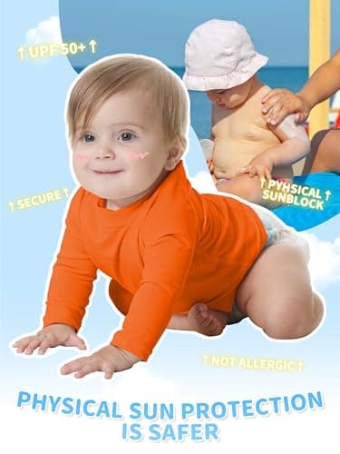Feyoyi Unisex Baby Rash Guard Shirts SPF Long Sleeve Swim Shirts Sun Protection Rashguard Swimwear for Toddler Boys Girls Neon Orange,2T - Image 3