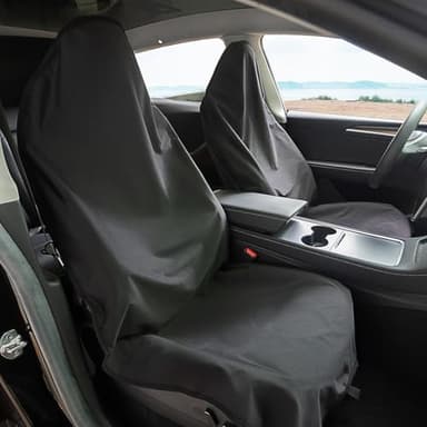 XCAR 2PCS Waterproof Car Seat Covers for Front and Rear Seats, Airbag Compatible,Cloth Seat Covers Universal Fit for Truck Van SUV Black - Image 2