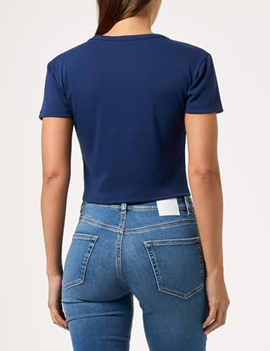 HUGO Stacked Logo Baby Tee, Blue Sapphire, L - Image 3