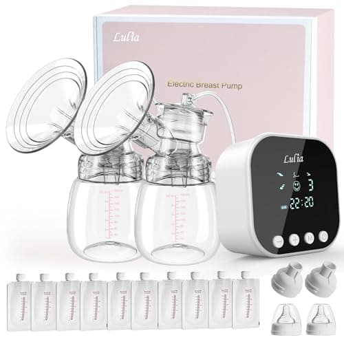 Lulia Double Electric Breast Pump, Breastfeeding Pump 4 Modes & 9 Levels, Low Noise, Anti-Backflow & LED Display, BPA Free, Portable Breast Pumps with 10 Breastmilk Storage Bags and 24mm Flange - Image 1