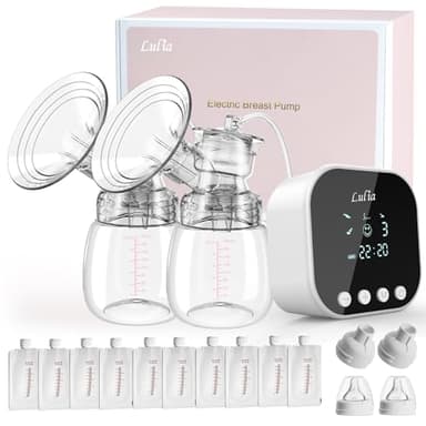 Lulia Double Electric Breast Pump, Breastfeeding Pump 4 Modes & 9 Levels, Low Noise, Anti-Backflow & LED Display, BPA Free, Portable Breast Pumps with 10 Breastmilk Storage Bags and 24mm Flange - Image 1