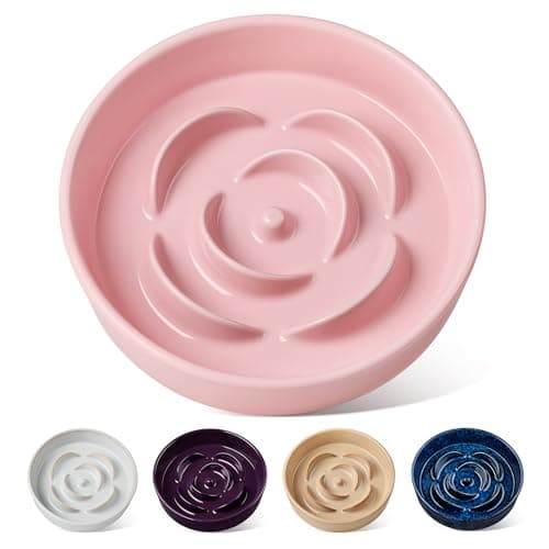 vancasso Slow Feeder Dog Bowl, 1.5 Cups Ceramic Slow Feeder for Medium Breed, Puzzle Maze Food Dog Bowl for Fast Eater, Pink - Image 1