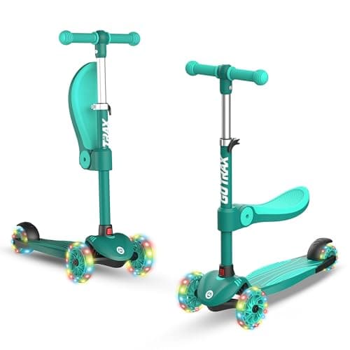 Gotrax KS3 Kids Kick Scooter, LED Lighted Wheels, Adjustable Height Handlebars and Removable Seat, Lean-to-Steer & Widen Anti-Slip Deck, 3 Wheel Scooter for Kids Ages 2-8 and up to 100 Lbs (Green) - Image 1