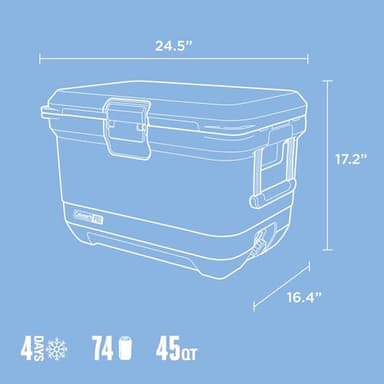 Coleman Pro Heavy-Duty 45qt Ultra-Light Premium Hard Cooler, Extra-Thick Insulation Keeps Ice up to 4 Days, 74-Can Capacity - Image 3