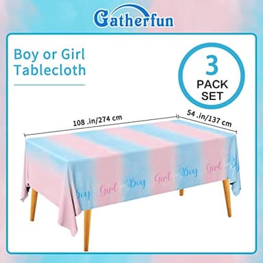 Gatherfun Gender Reveal Party Supplies Disposable Tablecloth Plastic Waterproof Table Cover for Boy or Girl Gender Reveal Party Baby Shower Birthday Decorations, 3 Pack 54X108inch - Image 2