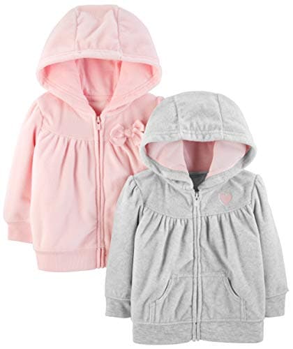 Simple Joys by Carter's Girls' 2-Pack Fleece Full Zip Hoodies, Light Gray/Pink, 24 Months - Image 1