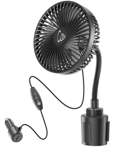 ASKPULION 12V Car fan, 3-Speed Portable Vehicle Fan for Front Seat, Cigarette Lighter Powered with Car Charger, Mounted in Cup Holder, 360° Rotation, Car Necessities for Dog/SUV/RV/Truck/Van - Image 1