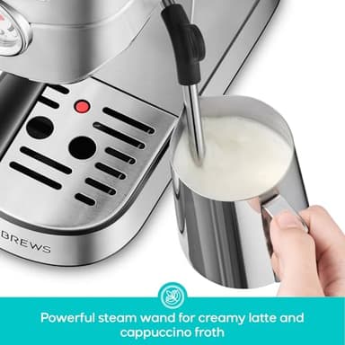 CASABREWS CM5418 Espresso Machine 20 Bar, Compact Espresso Maker with Steam Milk Frother, Stainless Steel Coffee Machine with 34oz Removable Water Tank for Cappuccino, Latte, Silver - Image 3