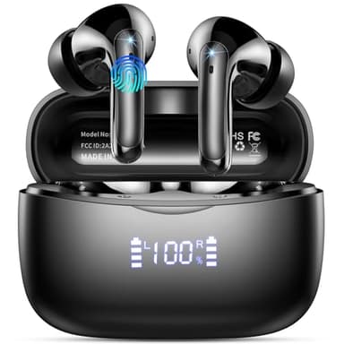 Wireless Earbuds,2025 Bluetooth 5.3 Headphones In Ear with 4 HD microphone, 56H Playtime, HIFI Stereo In Ear Earphones, IPX7 Waterproof Bluetooth Earbuds, LED Display, USB-C, Sport/Work/Leisure/Black - Image 1