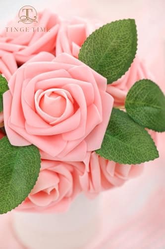 TINGE TIME Artificial Flowers 3" Rose, 25pcs Flowers with Stem, Roses for DIY Wedding Decorations Bouquets Centerpieces Boutonniere Floral Arrangements Bridal Shower (Pink) - Image 7