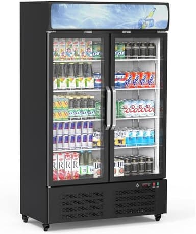 GAOMON Commercial Refrigerator, Merchandiser Refrigerator for Beverage, Glass Door Upright Display Fridge with Front LED Light, Double Glass Door Fridge Refrigerator for Shop, Restaurant, Apartment - Image 1