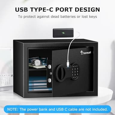 Bonsaii Safe Box with Fireproof Bag, Home Safe with Removable Shelf for Money Documents Jewelry Valuables, 0.6 Cubic Feet, 9.84"D x 13.78"W x 9.84"H, Black - Image 4
