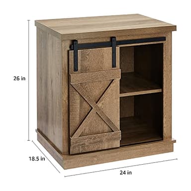 ROCKPOINT Sliding End Table with Slide Barn Door,Storage Sofa Table,Dark Oak - Image 3