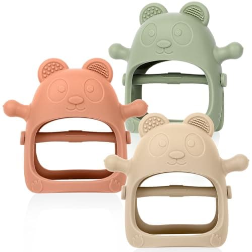 Eascrozn 3 Pack Baby Teething Toys 3 Months+, Silicone Teething Mitten for Babies Anti Drop Wrist Hand Teether, Baby Chew Toys for Sucking Needs - Image 1