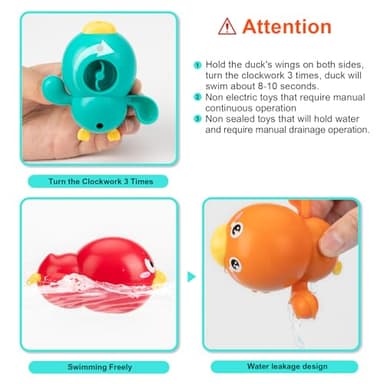 Bath Toys, Swimming Duck Baby Bath Toys for Toddler 1-3, Water Pool Floating Wind Up Toys for 1 Year Old Boy Girl Gifts, Infant Toddlers Kids Bathtub Toys, 3 Pack - Image 4