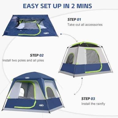 UNP 4-Person Tent, Portable Cabin Tent, Camping Tent 4-Person Easy Set Up, Waterproof with Top Rainfly for Outdoor Camping/Hiking (Dark Blue) - Image 5